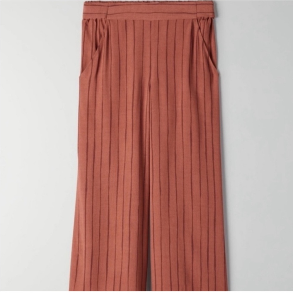 Wilfred Faun Pants Burnt Orange Stripe Clay Elastic Bow Wide Leg Pants Aritzia